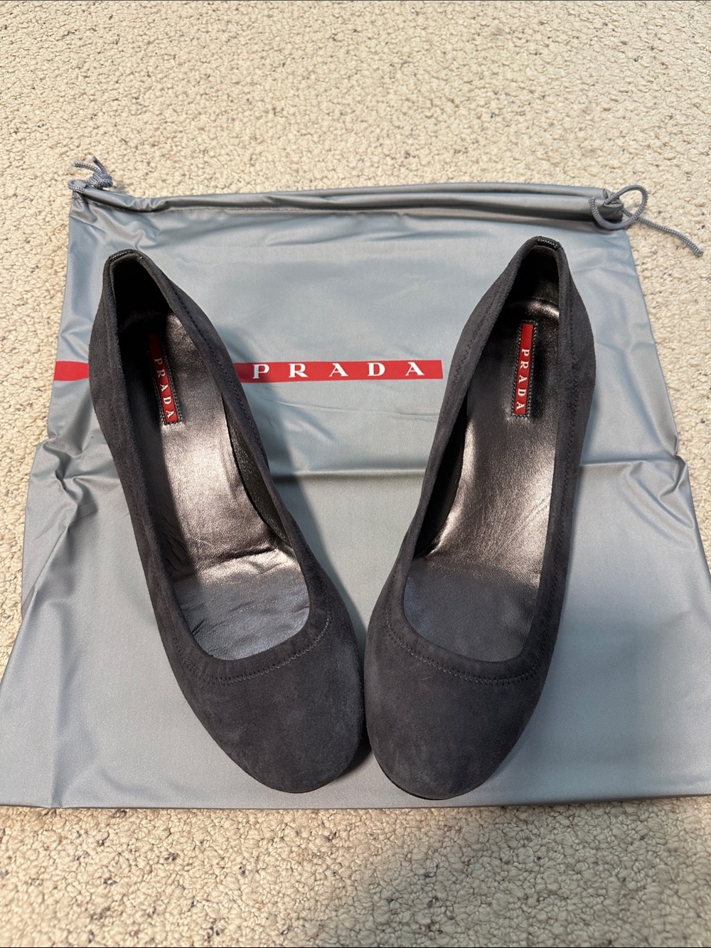 New Prada Grey Suede Round-Toe Shoe